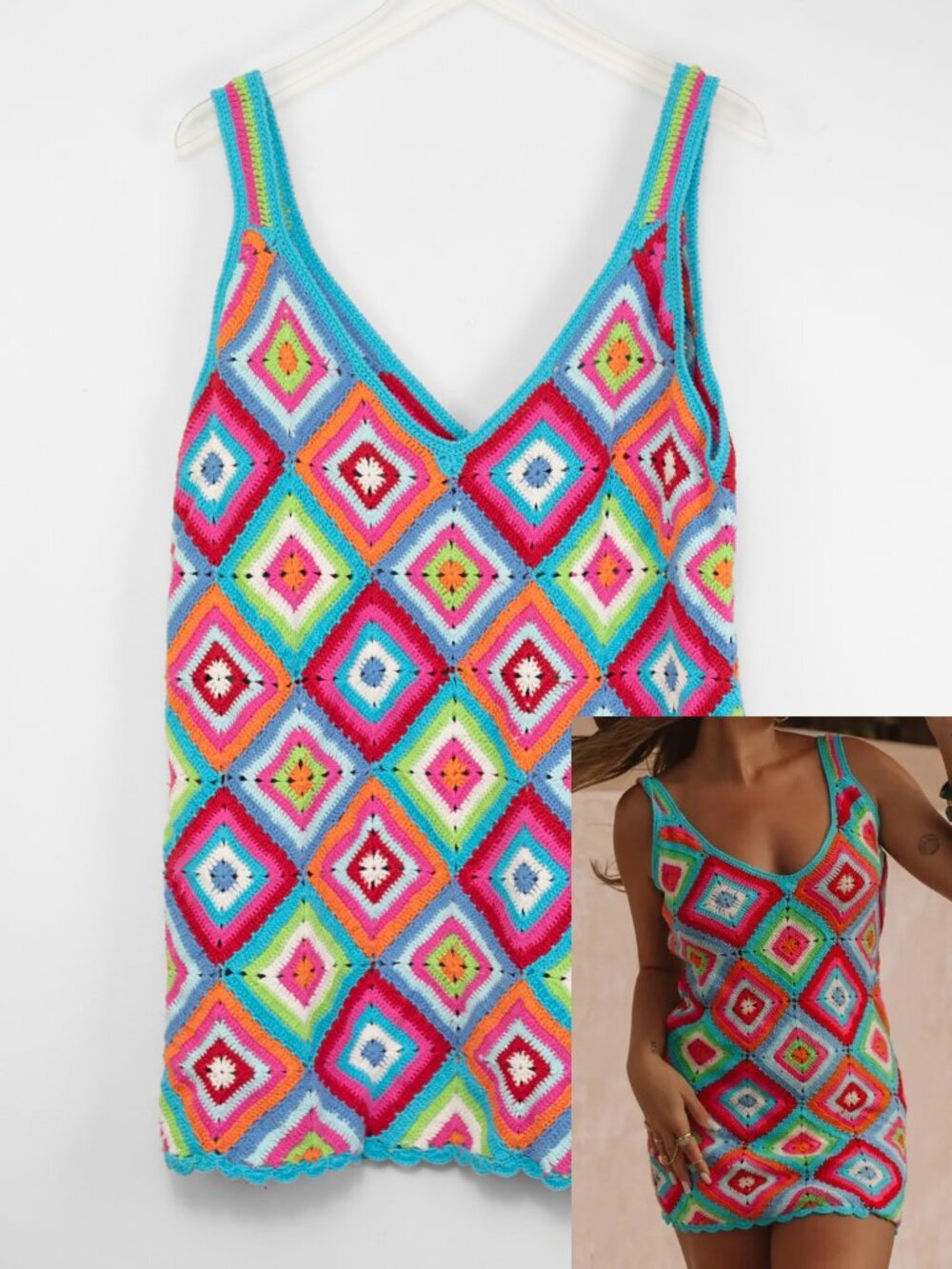 Show Me Your Mumu Libra Dress Multi Square Crochet Coverup Multicolor Size XL